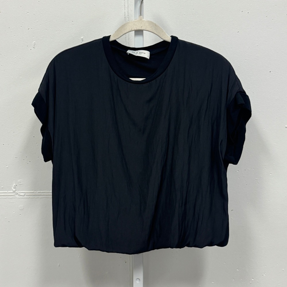 Lola & Sophie New York Women's Black Banded Bubble Hem Mixed Media Top‎ Small